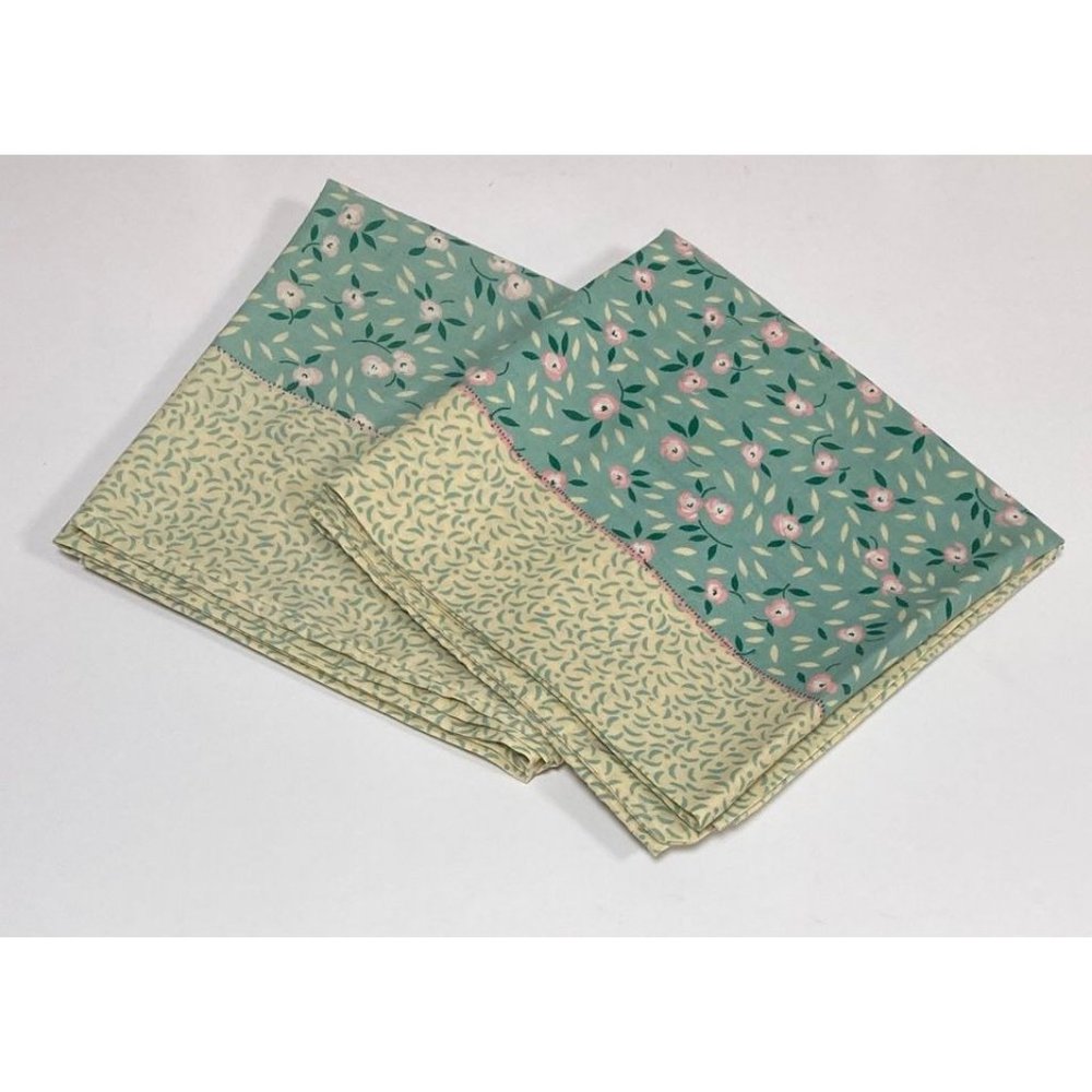 2 Vintage Pacific King Size Pillowcases Sea Green Pink Floral